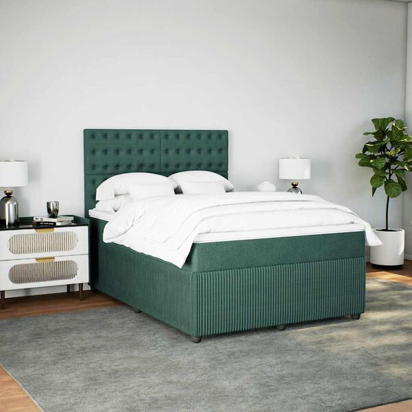 vidaXL Cama com molas/colch&atilde;o 160x200 cm veludo verde-escuro