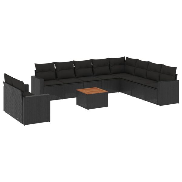 vidaXL 11 pcs conjunto sof&aacute;s de jardim c/ almofad&otilde;es vime PE preto