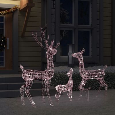vidaXL Família de renas decorativa 300 LEDs acrílico branco quente