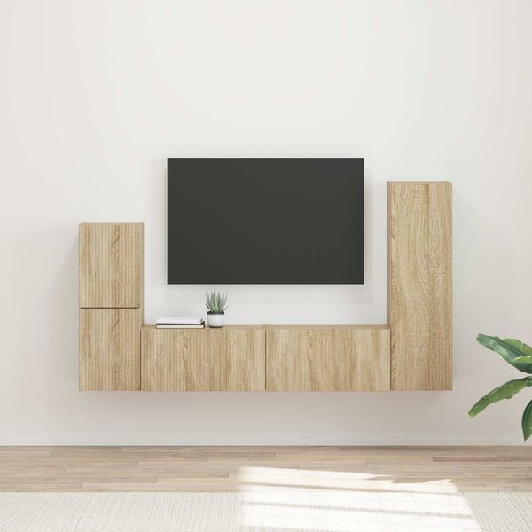 vidaXL Conjunto de m&oacute;vel de TV Montado na parede 4 pcs Carvalho Sonoma