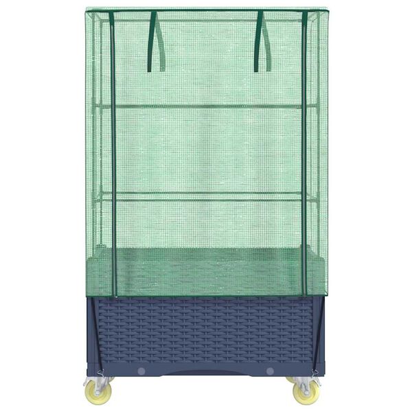 vidaXL Canteiro elevado com cobertura de estufa e rodas aspeto de vime