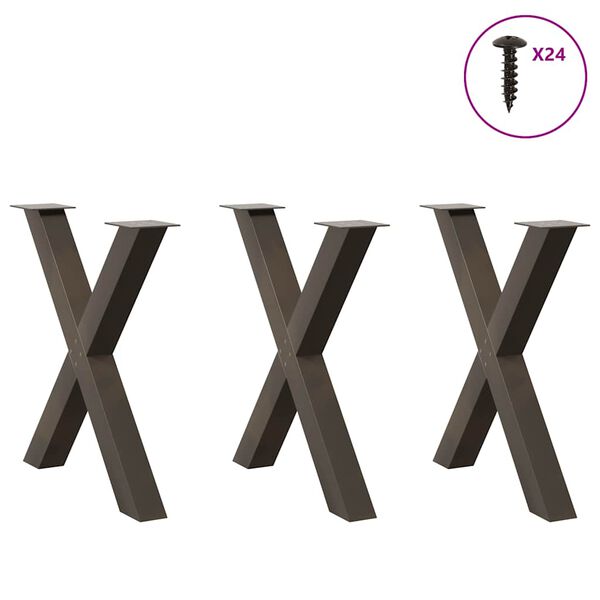 vidaXL P&eacute;s para mesa de jantar em formato de X, 3 pe&ccedil;as, a&ccedil;o natural, 80x(72-73) cm, a&ccedil;o