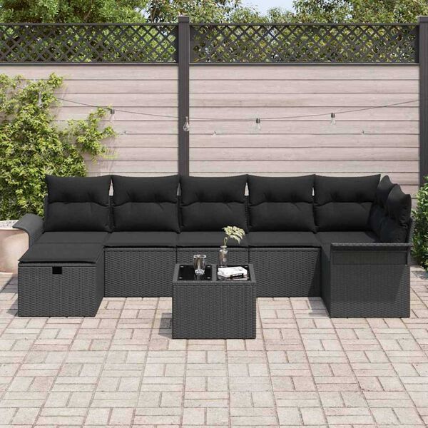 vidaXL Conjunto de Sof&aacute; de Jardim 8 pcs Preto Rattan Sint&eacute;tico