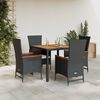 vidaXL 5 pcs conjunto de jantar p/ jardim c/ almofad&otilde;es vime PE preto