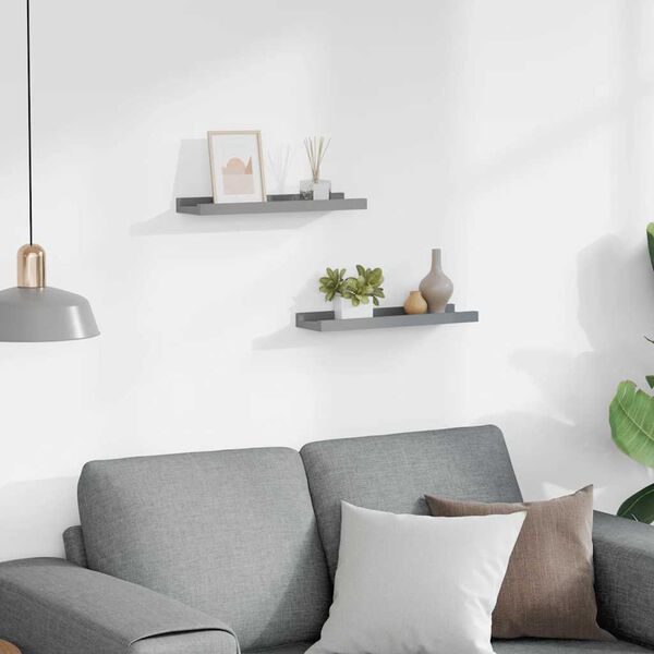 vidaXL Unidade de prateleiras com rebordo 2 pcs 40x9x3 cm MDF cinzento