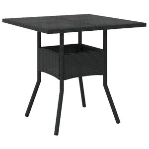 vidaXL Mesa de jardim com tampo de vidro 80x80x75 cm vime PE preto