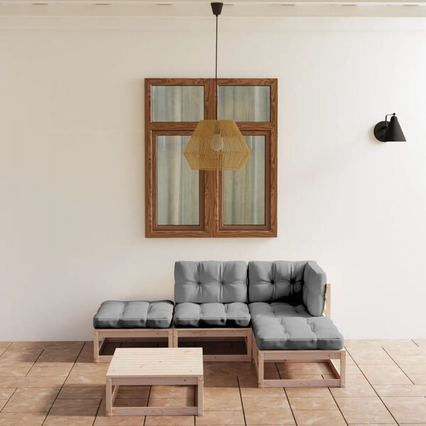 vidaXL 5 pcs conjunto lounge de jardim c/ almofad&otilde;es pinho maci&ccedil;o