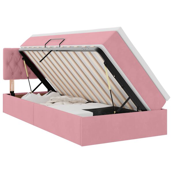 vidaXL Cama com arruma&ccedil;&atilde;o e LED com colch&atilde;o Rosa 90 x 190 cm Veludo