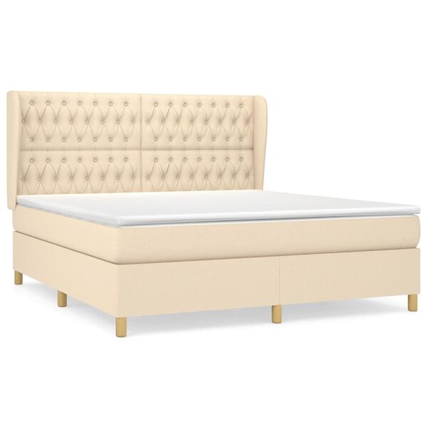 vidaXL Cama com molas/colch&atilde;o 180x200 cm tecido cor creme
