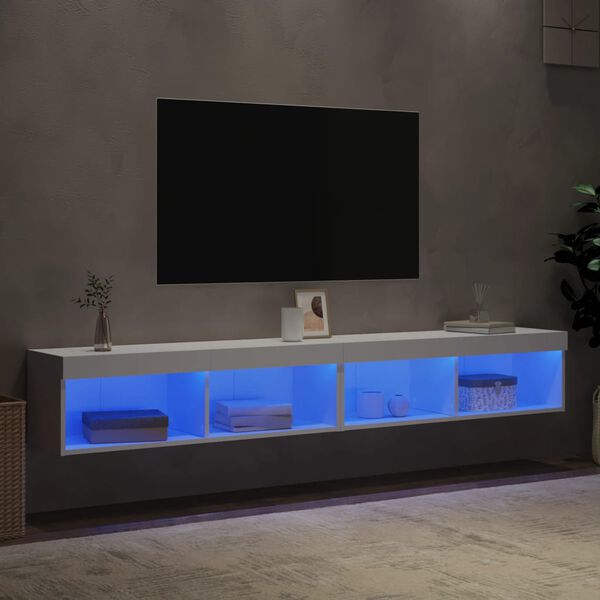 vidaXL M&oacute;veis de TV com luzes LED 2 pcs 100x30x30 cm branco