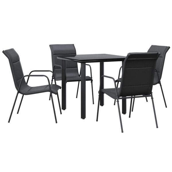 vidaXL 5 pcs conjunto de jantar para jardim aço e textilene preto
