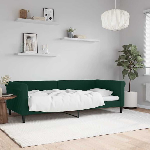 vidaXL Sof&aacute;-cama 90x200 cm veludo verde-escuro