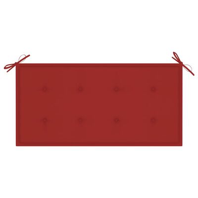 vidaXL Banco de jardim c/ almofadão vermelho 112 cm teca maciça
