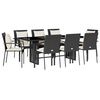 vidaXL 9 pcs conjunto de jantar p/ jardim c/ almofad&otilde;es vime PE preto