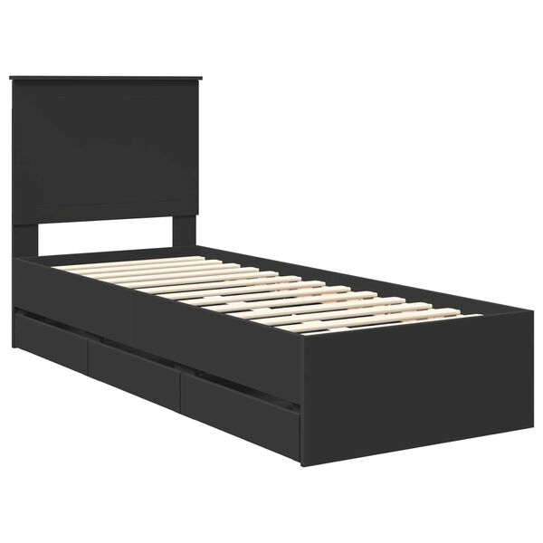 vidaXL Estrutura da Cama Preto 75 x 190 cm Madeira de Engenharia