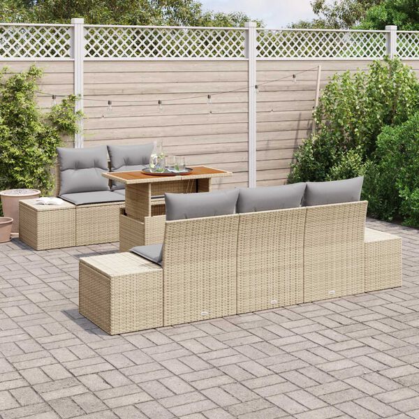 vidaXL Conjunto de Sof&aacute; de Jardim 6 pcs Bege Rattan Sint&eacute;tico