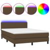 vidaXL Cama box spring c/ colch&atilde;o/LED 140x190cm tecido castanho-escuro