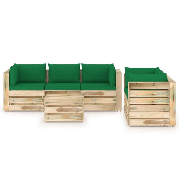 vidaXL 6 pcs conj. lounge jardim c/ almofad&otilde;es madeira impreg. verde