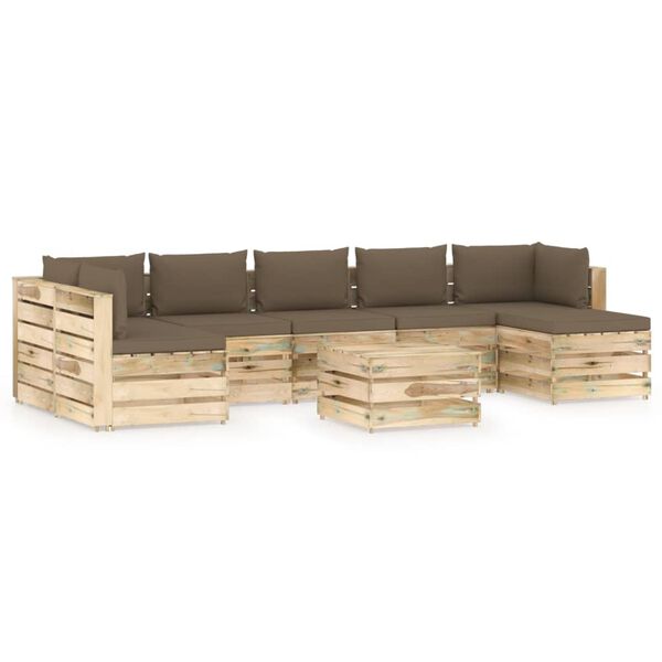 vidaXL 8 pcs conj. lounge jardim c/ almofad&otilde;es madeira impreg. verde