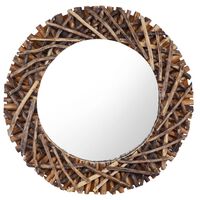 vidaXL Espelho de parede redondo 60 cm madeira de teca