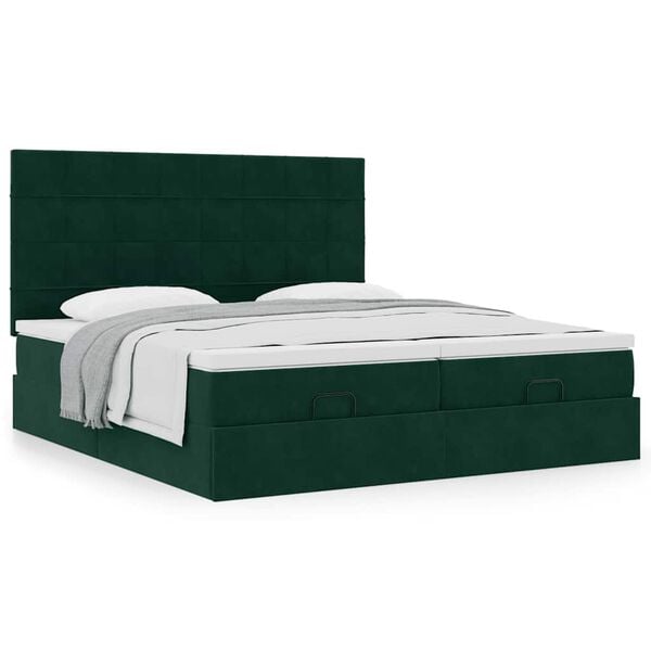 vidaXL Estrutura de cama otomana com colch&atilde;o verde escuro Veludo