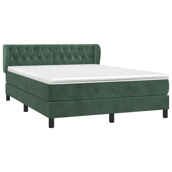 vidaXL Cama com molas/colch&atilde;o 140x200 cm veludo verde-escuro