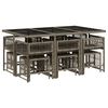 vidaXL 11 pcs conjunto jantar p/ jardim c/ almofad&otilde;es vime PE cinzento