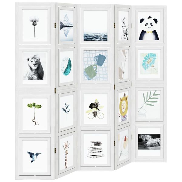 vidaXL Biombo com 5 pain&eacute;is madeira de paulownia maci&ccedil;a branco