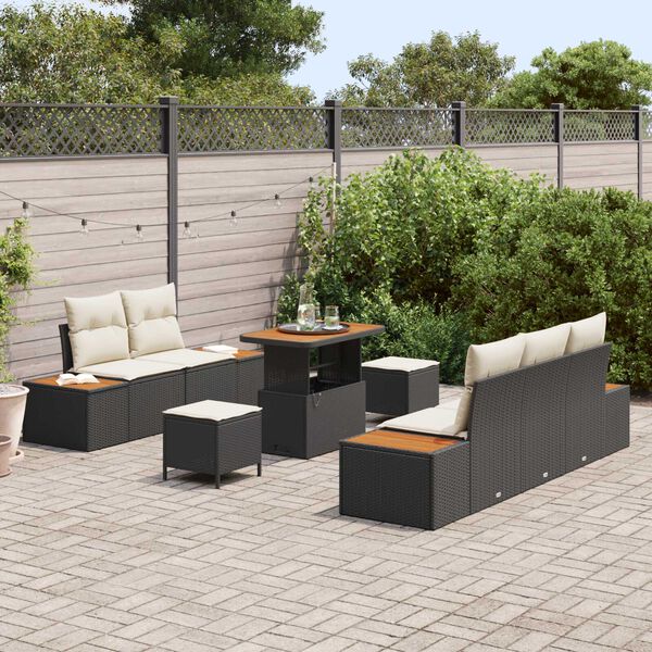 vidaXL Conjunto de Sof&aacute; de Jardim com almofada 8 pcs Preto e Creme