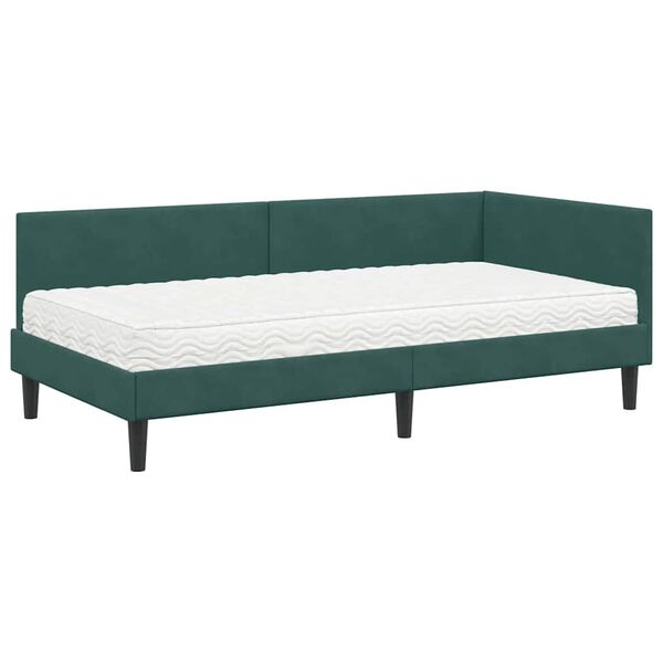 vidaXL Estrutura de Cama de Canto com Colch&atilde;o 2 pcs Verde Veludo