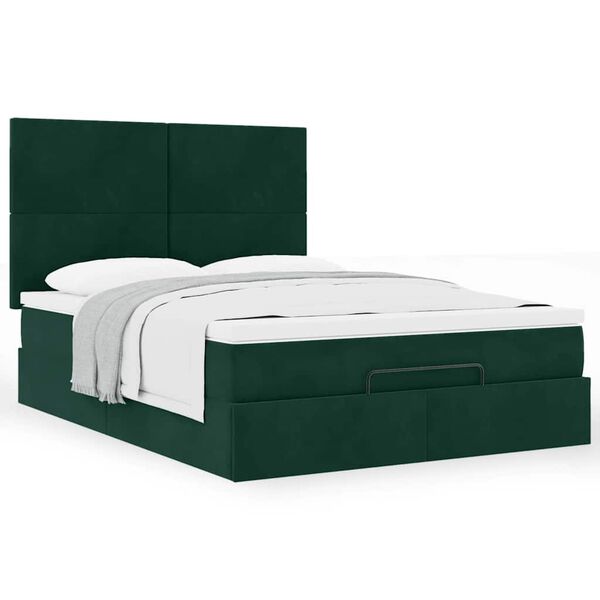 vidaXL Estrutura cama otomana colchões 140x190 cm veludo verde escuro