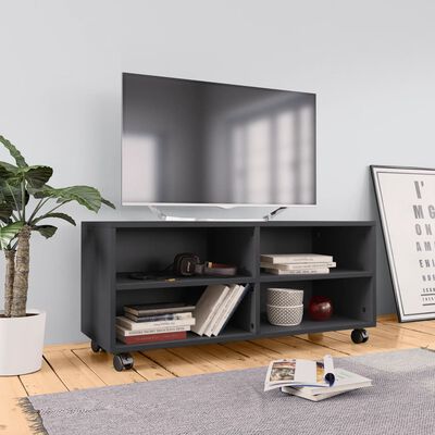 vidaXL Móvel de TV com rodas 90x35x35 cm contraplacado cinzento