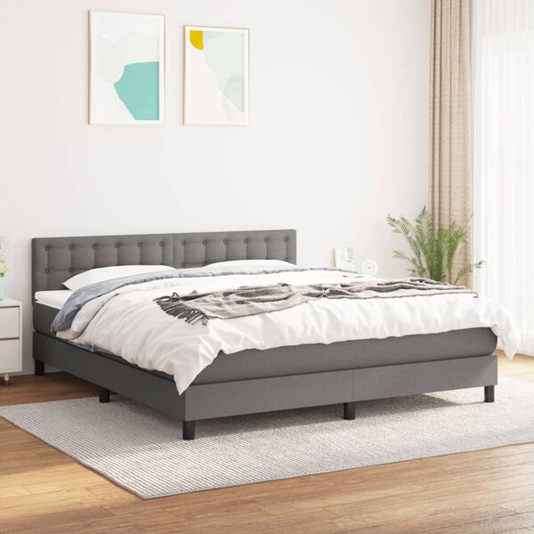 vidaXL Cama com molas/colch&atilde;o 180x200 cm tecido cinzento-escuro