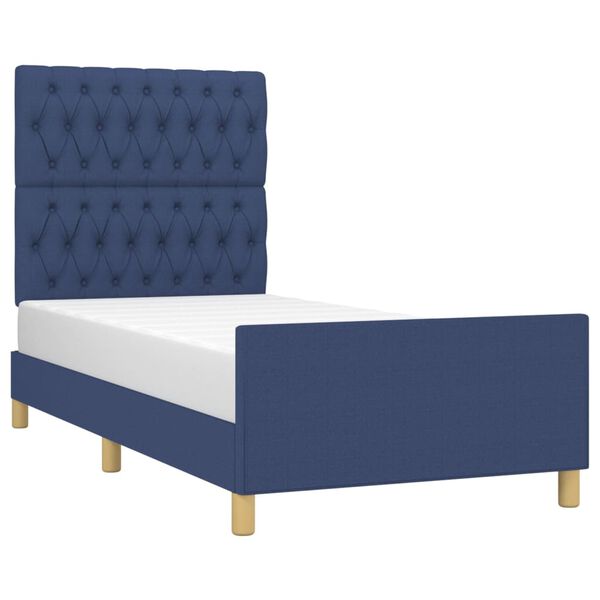 vidaXL Estrutura de cama sem colch&atilde;o 90x190 cm tecido azul