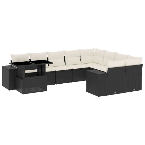 vidaXL 10 pcs conjunto sof&aacute;s de jardim c/ almofad&otilde;es vime PE preto