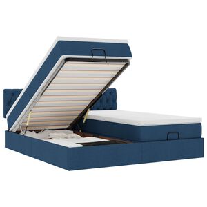 vidaXL Estrutura de cama otomana com colch&otilde;es 160x200cm tecido azul