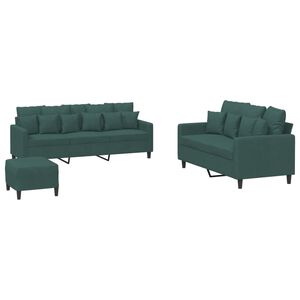 vidaXL 3 pcs conjunto de sof&aacute;s com almofad&otilde;es veludo verde-escuro