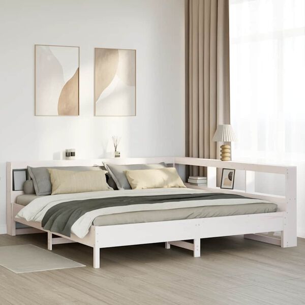vidaXL Cama com estante sem colch&atilde;o 180x200 cm pinho maci&ccedil;o branco