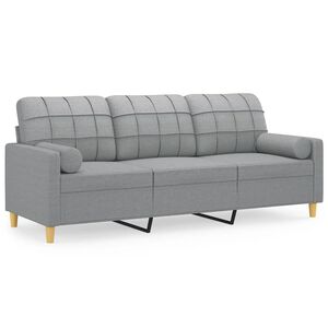 vidaXL Sof&aacute; 3 lugares + almofadas decorativas 180cm tecido cinza-claro