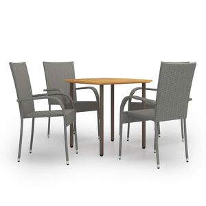 vidaXL 5 pcs conjunto de jantar para jardim vime PE cinzento