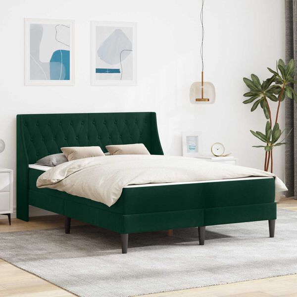 vidaXL Estrutura de cama com colch&atilde;o Verde Escuro 120 x 200 cm Veludo