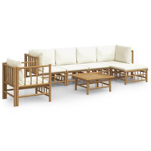 vidaXL 7 pcs conjunto lounge de jardim bambu c/ almofad&otilde;es branco nata