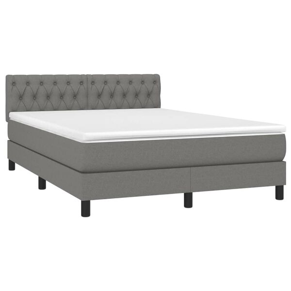 vidaXL Cama box spring c/ colch&atilde;o e LED 140x190 cm tecido cinza-escuro