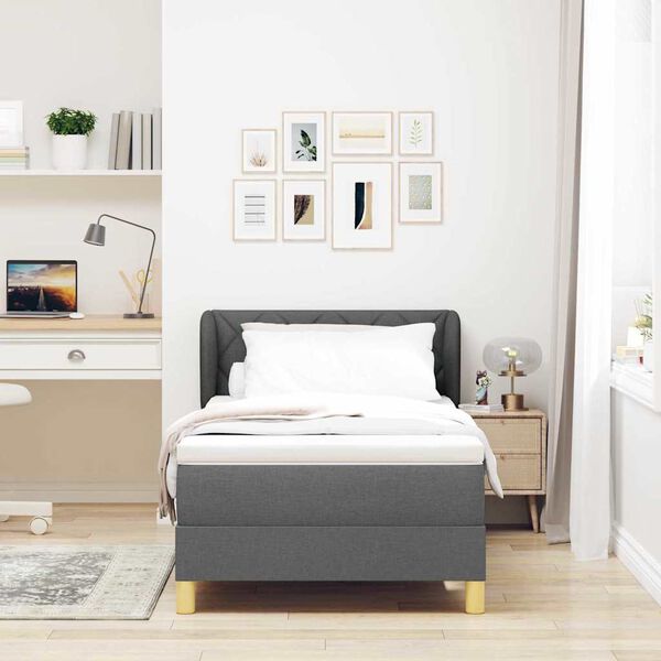 vidaXL Cama Box com colch&atilde;o Cinzento escuro 90 x 190 cm tecido