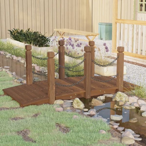 vidaXL Ponte jardim c/ corrim&otilde;es em corrente 150x67x56 cm abeto maci&ccedil;o