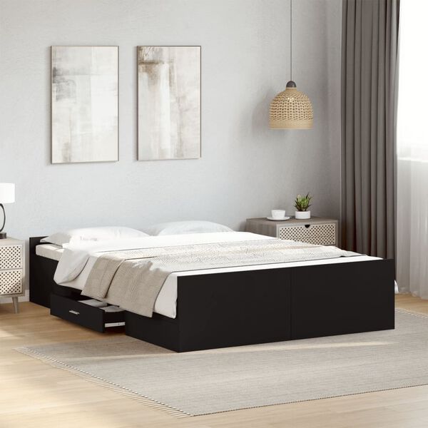 vidaXL Estrutura cama c/ gavetas 120x190 cm derivados de madeira preto