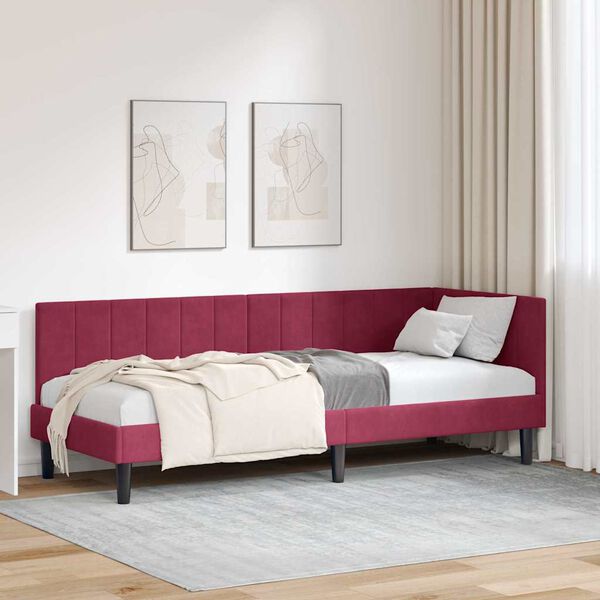 vidaXL Estrutura de Cama de Canto Vinho Vermelho 80 cm x 200 cm Veludo