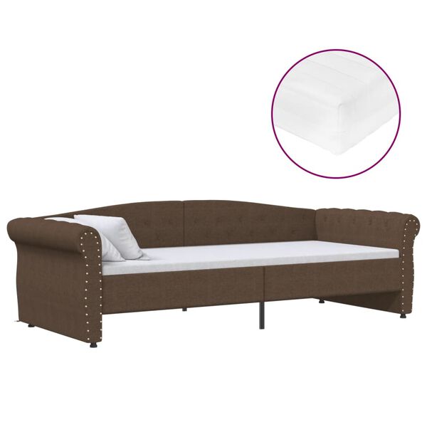 vidaXL Sof&aacute;-cama c/ colch&atilde;o e sa&iacute;da USB 90x200 cm tecido castanho