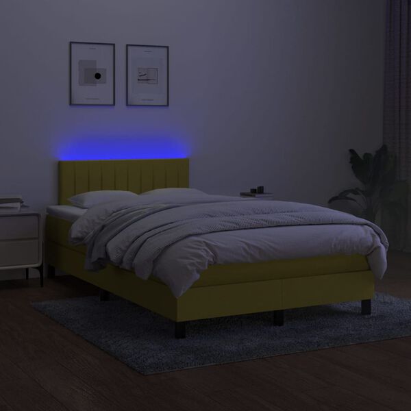 vidaXL Cama box spring c/ colch&atilde;o e LED 120x200 cm tecido verde