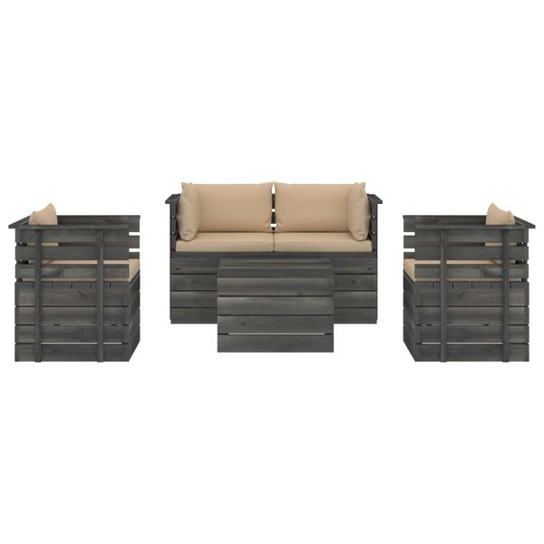 vidaXL 5 pcs conjunto lounge de paletes com almofad&otilde;es pinho maci&ccedil;o